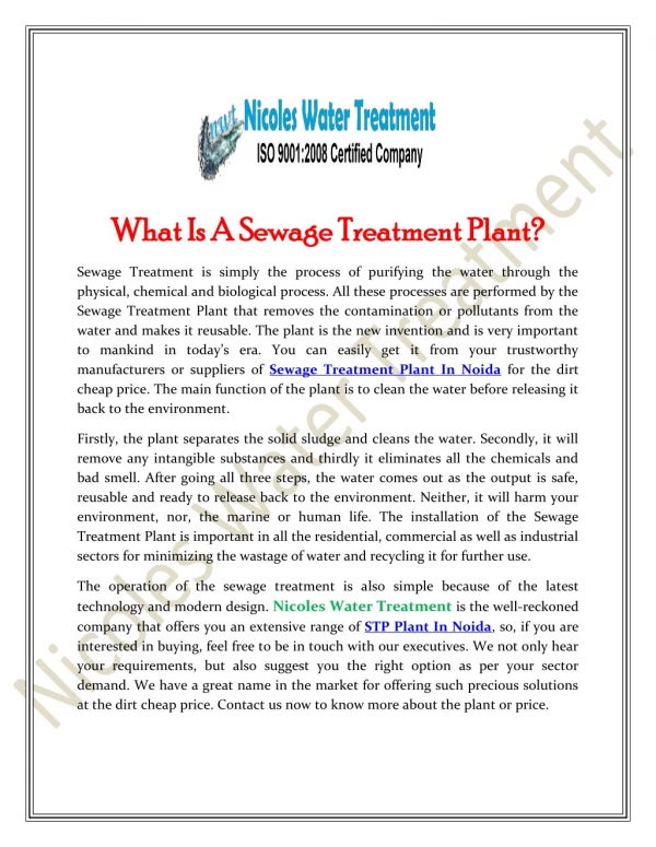 What Is A Sewage Treatment Plant?