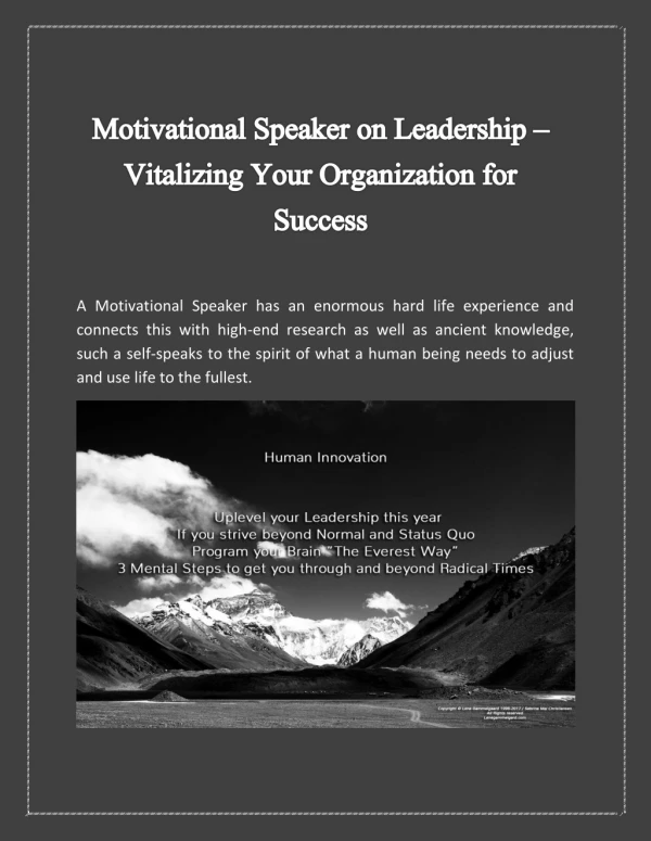 Motivational Speaker On Leadership – Vitalizing Your Organization For Success