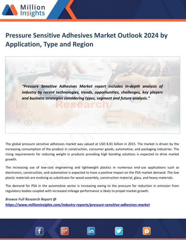Pressure Sensitive Adhesives Market Analysis by Growth Rate and Trends with Forecast to 2024