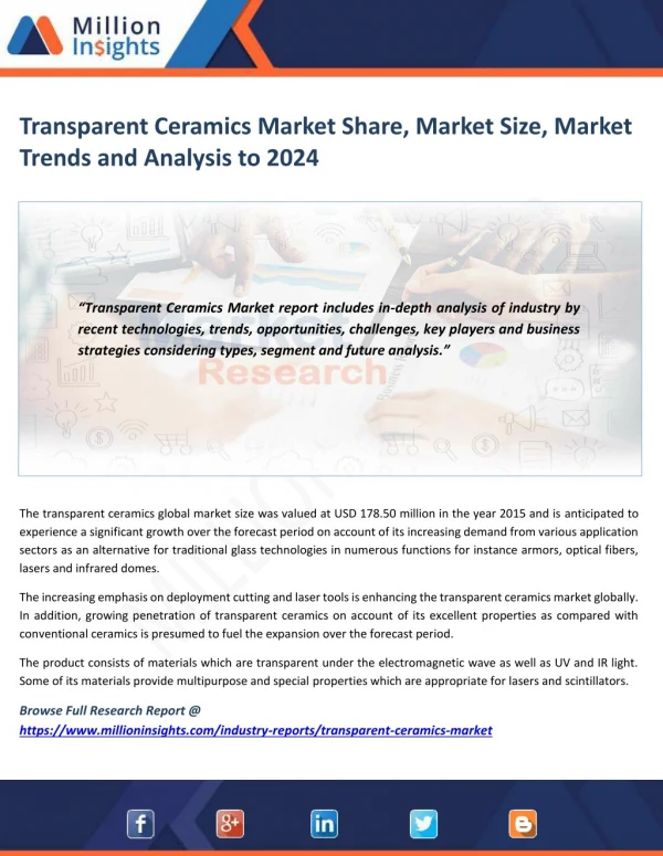 Transparent Ceramics Market Study by Key Manufacturers, Regions, Type and Application to 2024