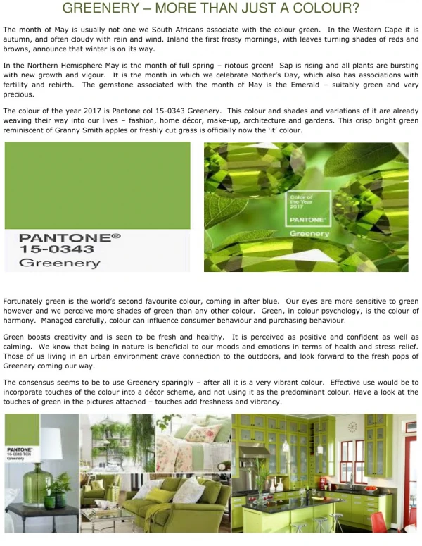 GREENERY – MORE THAN JUST A COLOUR