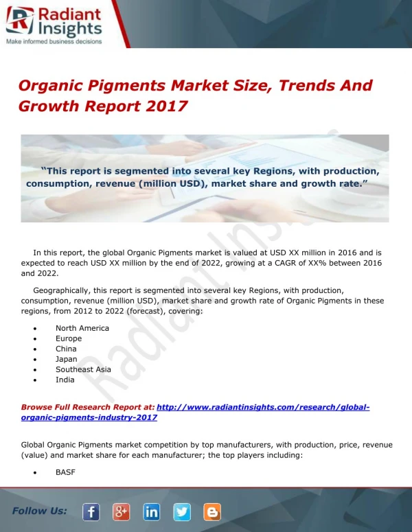Organic Pigments Market Size, Trends And Growth Report 2017
