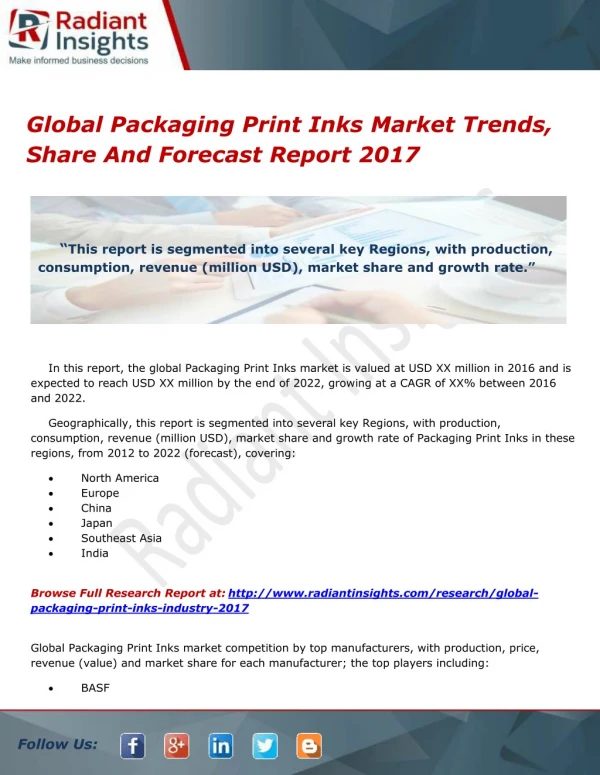 Global Packaging Print Inks Market Trends, Share And Forecast Report 2017