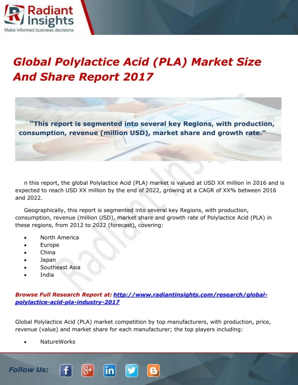 Global Polylactice Acid (PLA) Market Trends Report 2017