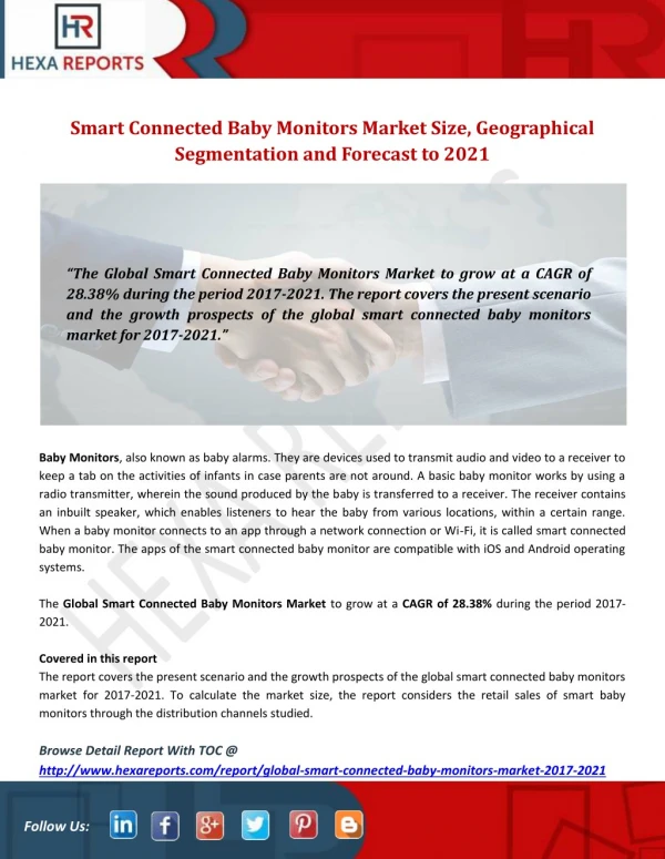 Smart Connected Baby Monitors Market Size, Geographical Segmentation and Forecast to 2021