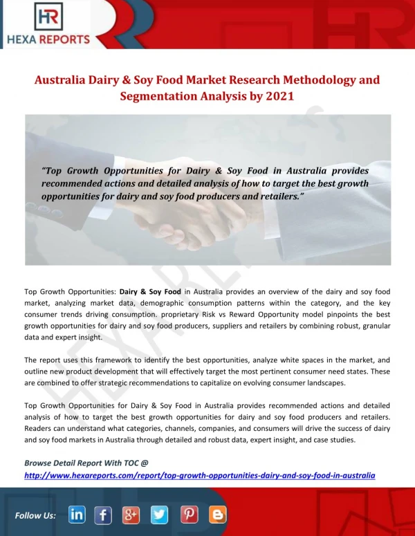 Australia Dairy & Soy Food Market Research Methodology and Segmentation Analysis by 2021