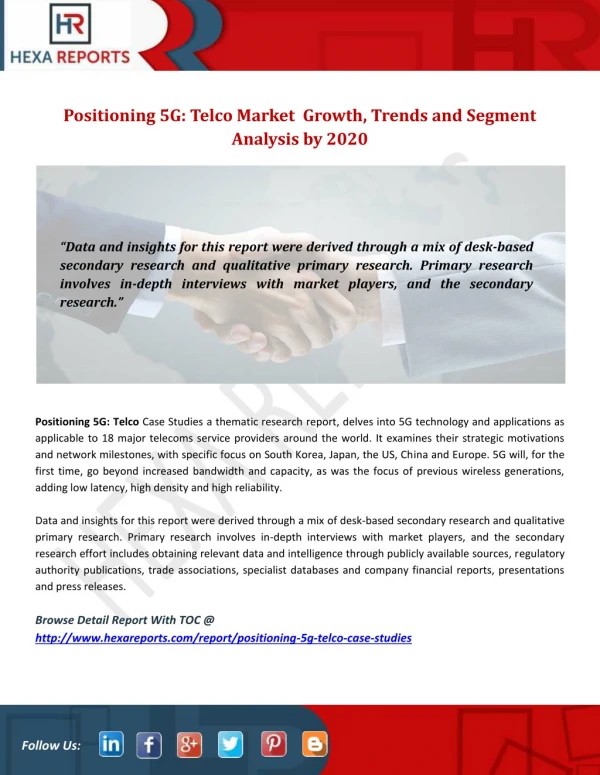 Positioning 5G: Telco Market Growth, Trends and Segment Analysis by 2020
