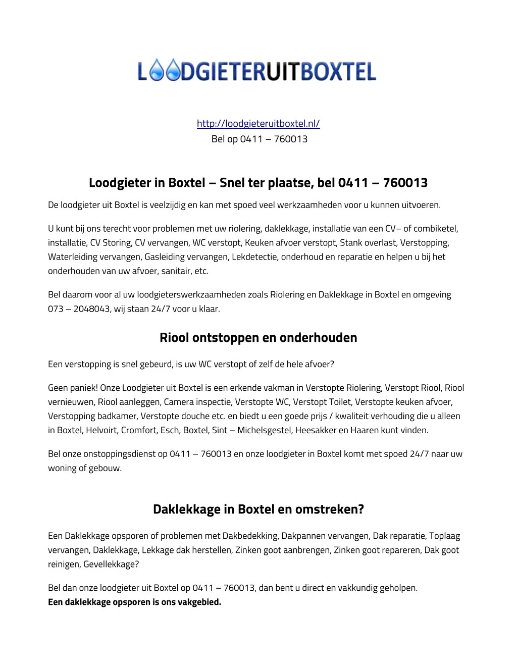 http loodgieteruitboxtel nl bel op 0411 760013
