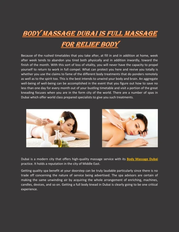 Body Massage Dubai is Full Massage for Relief Body