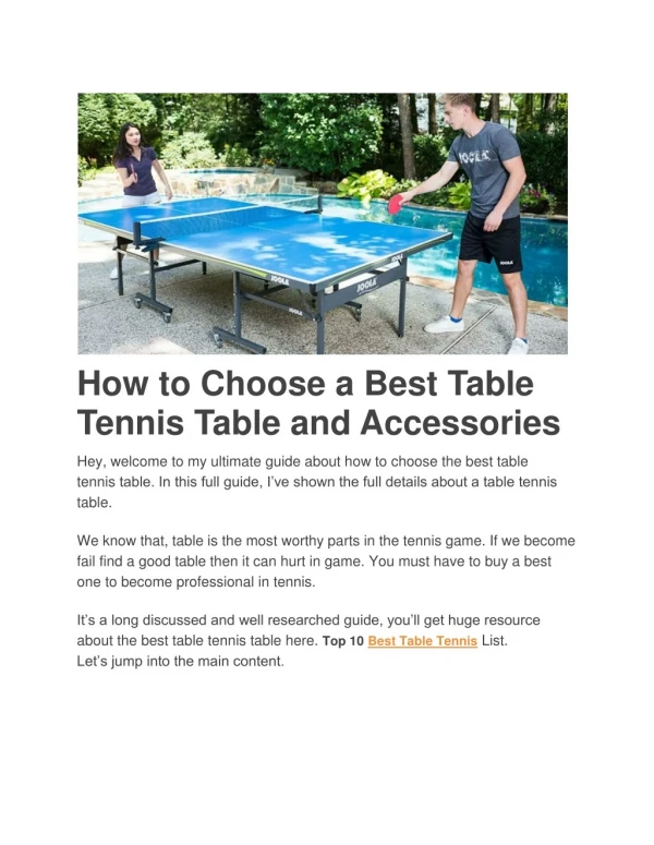 How to Choose a Best Table Tennis Table and Accessories.