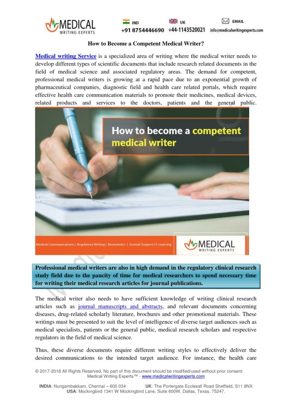 Medical Writing Services - How to Become a competent Medical Writer ?