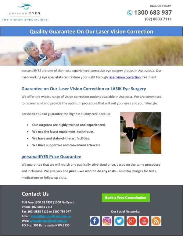 Quality Guarantee On Our Laser Vision Correction