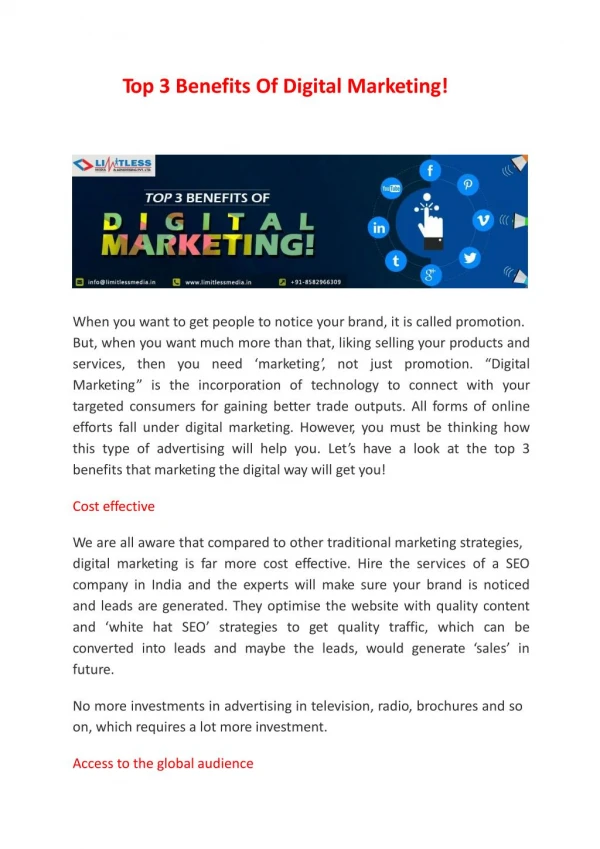 Top 3 Benefits Of Digital Marketing!