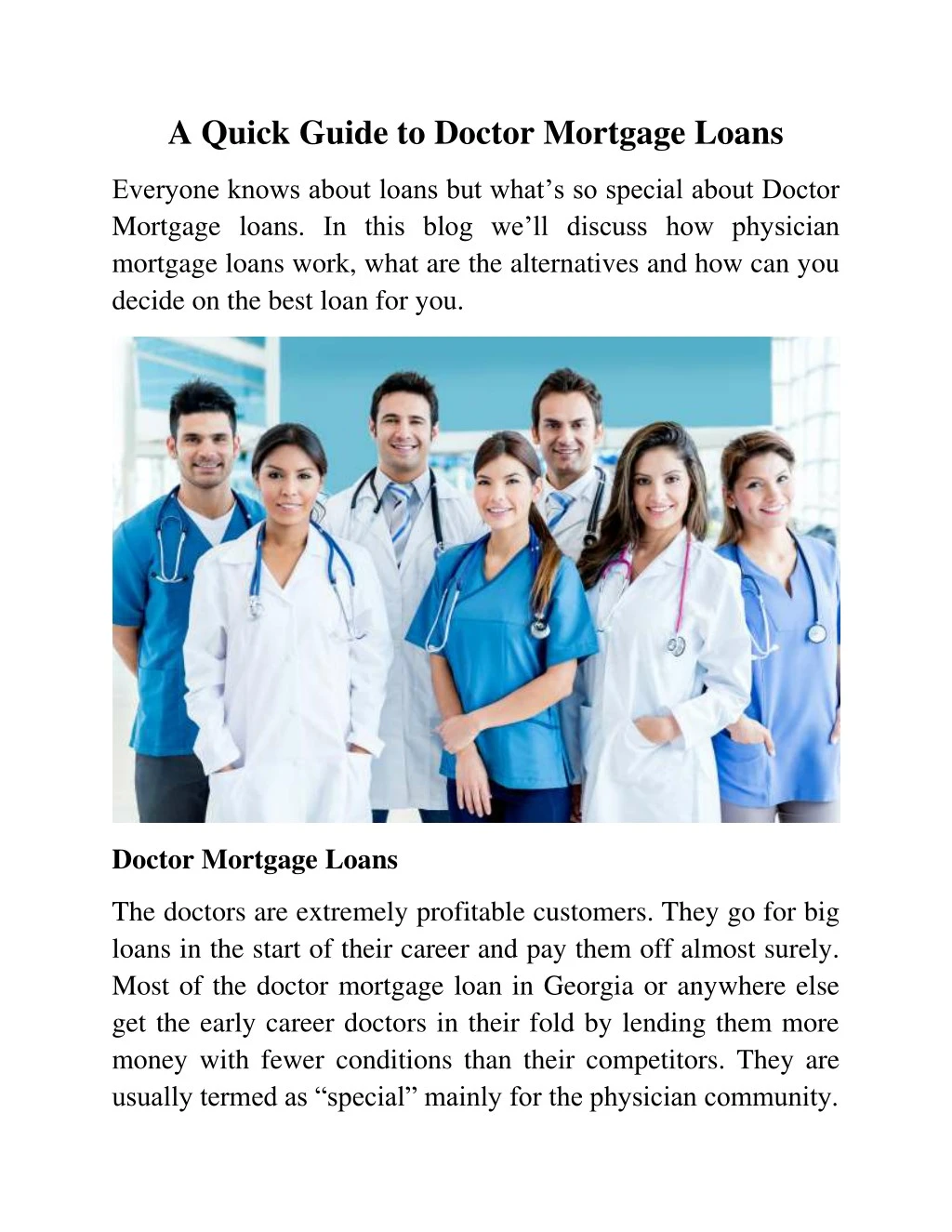 a quick guide to doctor mortgage loans