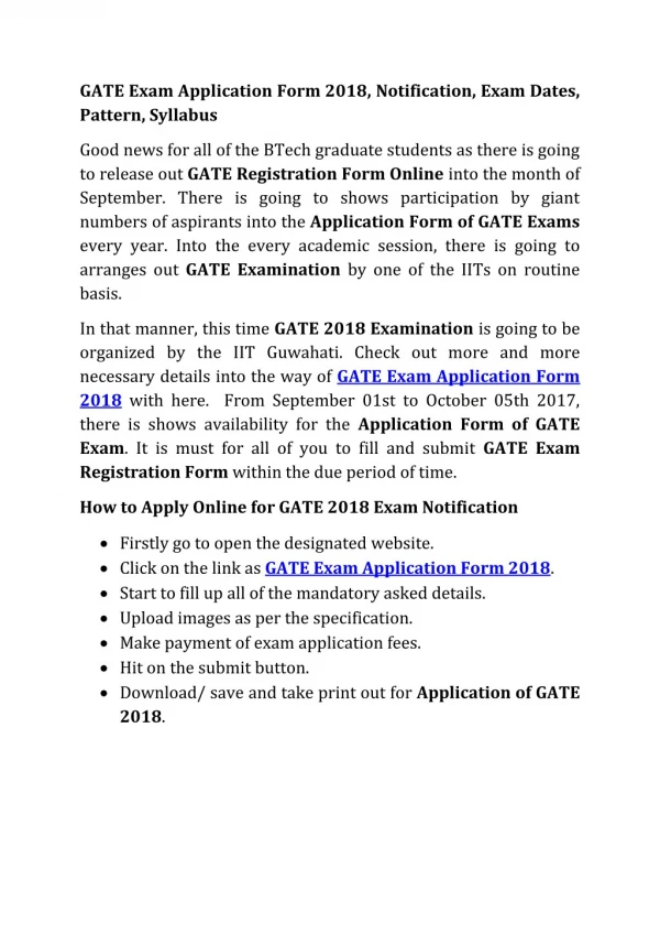 GATE Application Form 2018 Dates