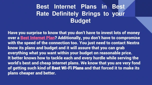 Best Internet Plans in Best Rate Definitely Brings to your Budget