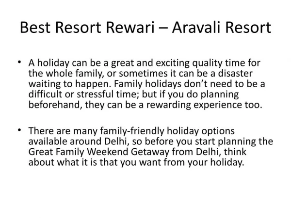 Best Holidays Trip near Delhi - Aravali Resort, Rewari