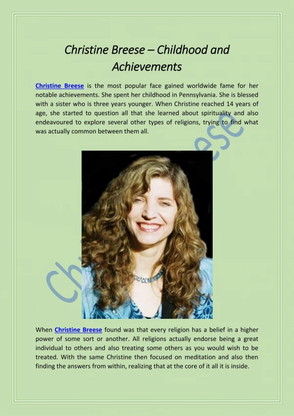 Christine Breese – Childhood and Achievements