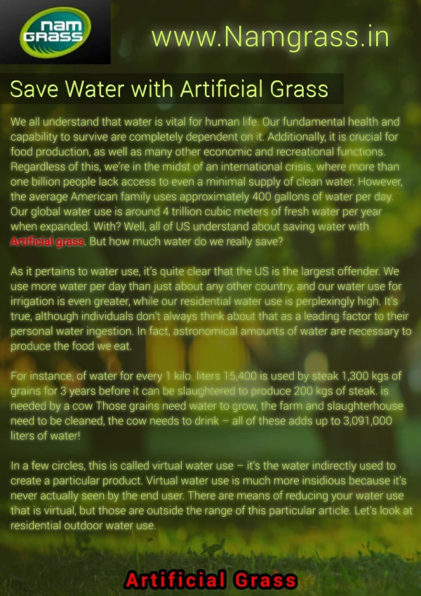 Save Water with Artificial Grass