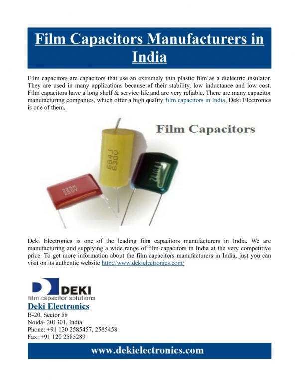 Film Capacitors Manufacturers in India