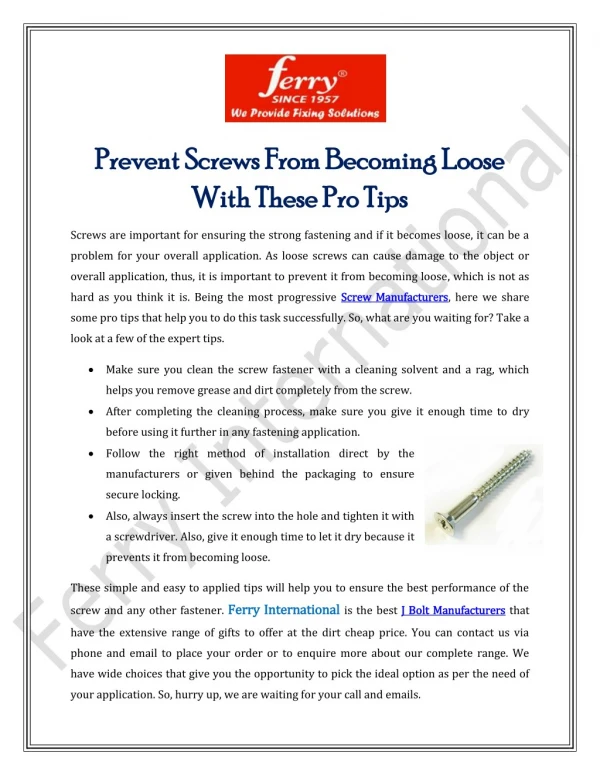 Prevent Screws From Becoming Loose With These Pro Tips