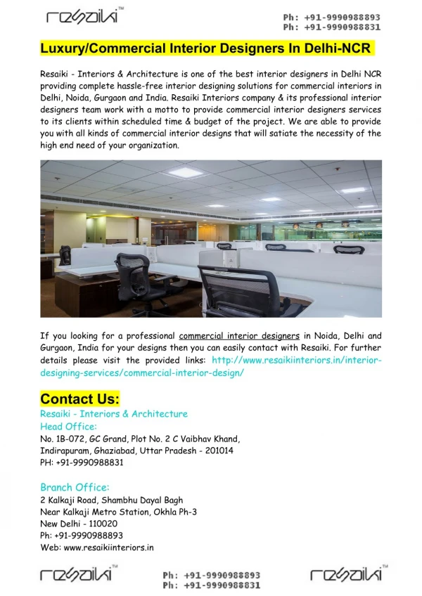 Commercial Interior Designers In Delhi-NCR