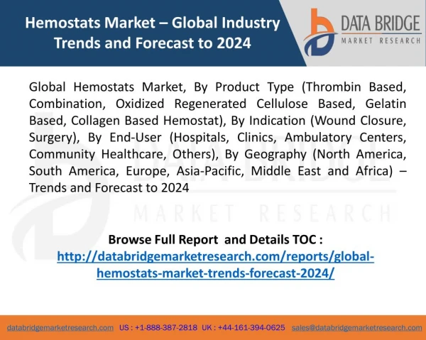 Global Hemostats Market Size & Worth USD 4.5 Billion by 2024