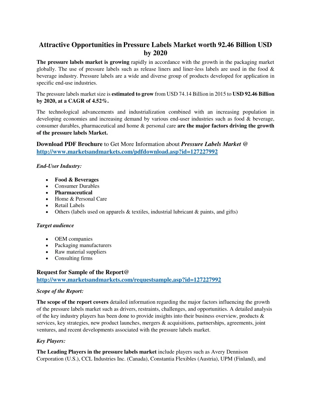 attractive opportunities in pressure labels