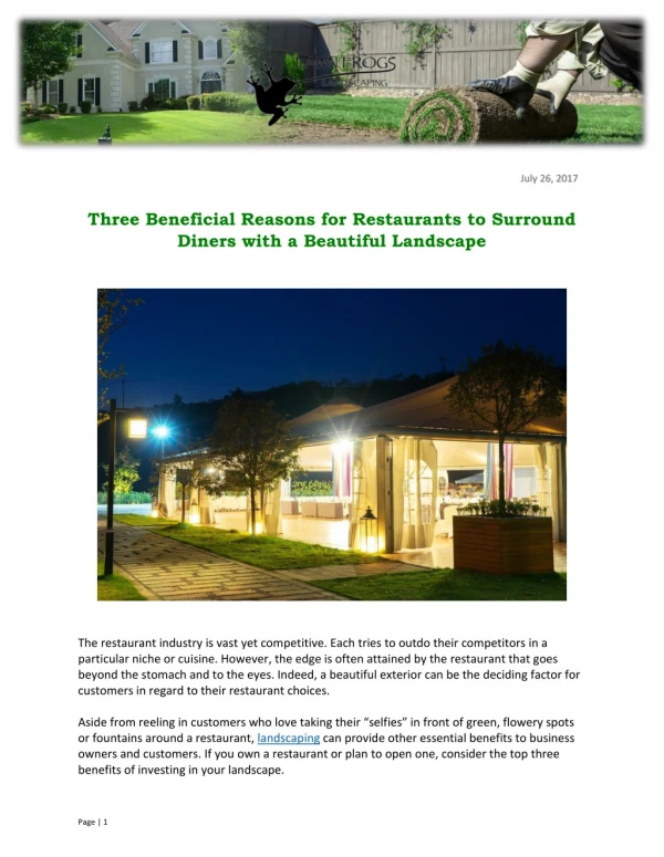 Three Beneficial Reasons for Restaurants to Surround Diners with a Beautiful Landscape