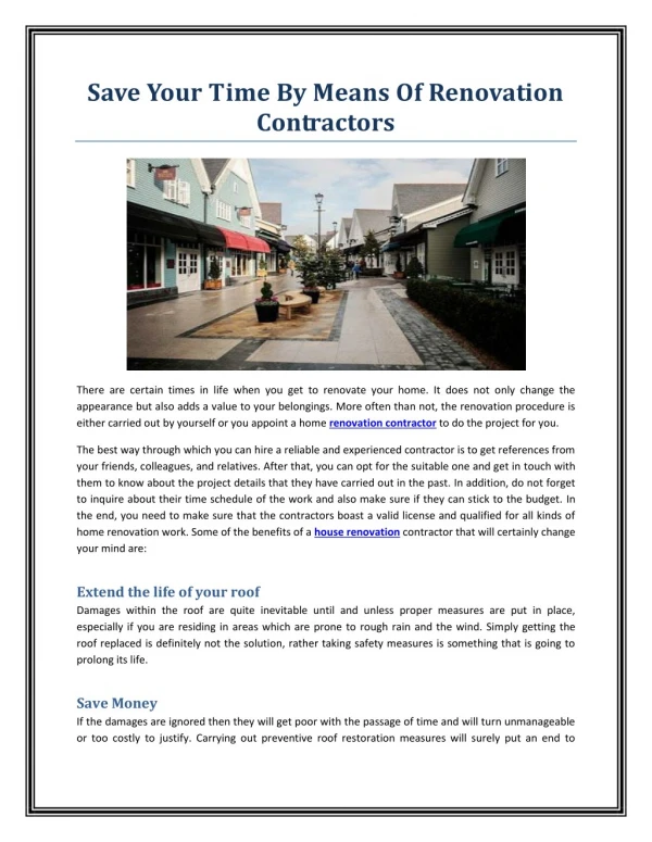 Save Your Time By Means Of Renovation Contractors