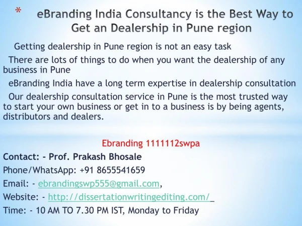 ebranding india consultancy is the best way to get an dealership in pune region