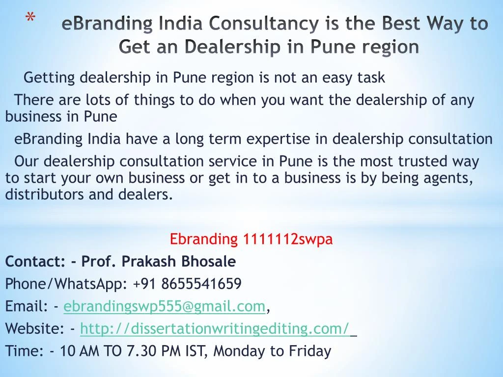 ebranding india consultancy is the best way to get an dealership in pune region