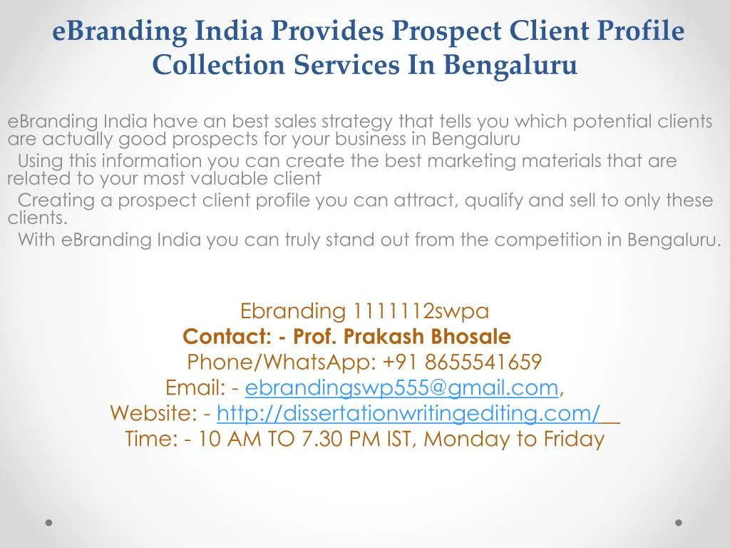 ebranding india provides prospect client profile collection services in bengaluru