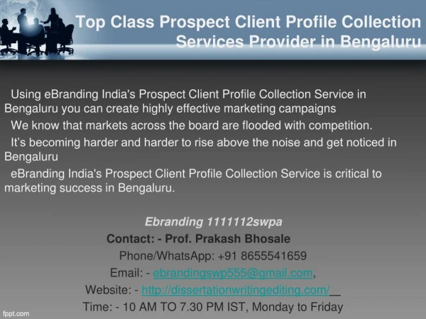 Top Class Prospect Client Profile Collection Services Provider in Bengaluru