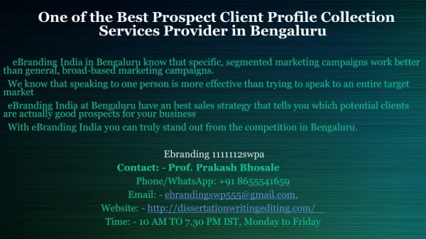 Best Prospect Client Profile Collection Services Provider in Bengaluru