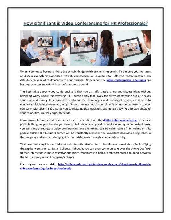 How significant is Video Conferencing for HR Professionals?