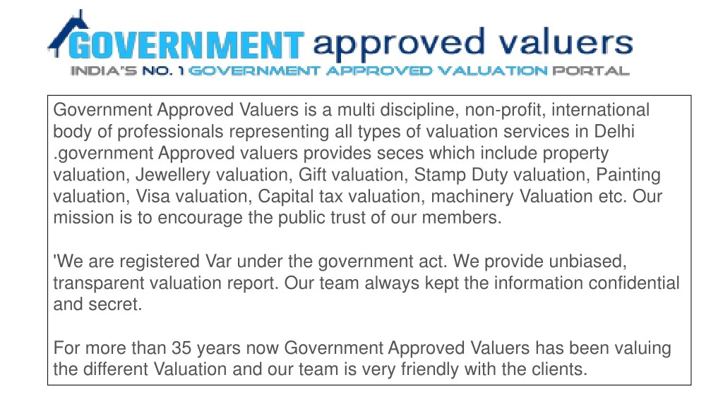 government approved valuers is a multi discipline