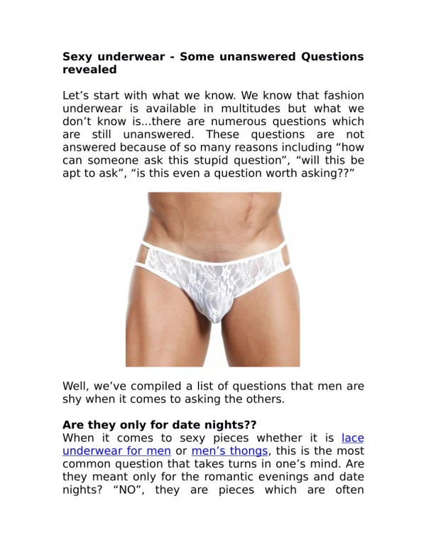 Sexy underwear - Some unanswered Questions revealed