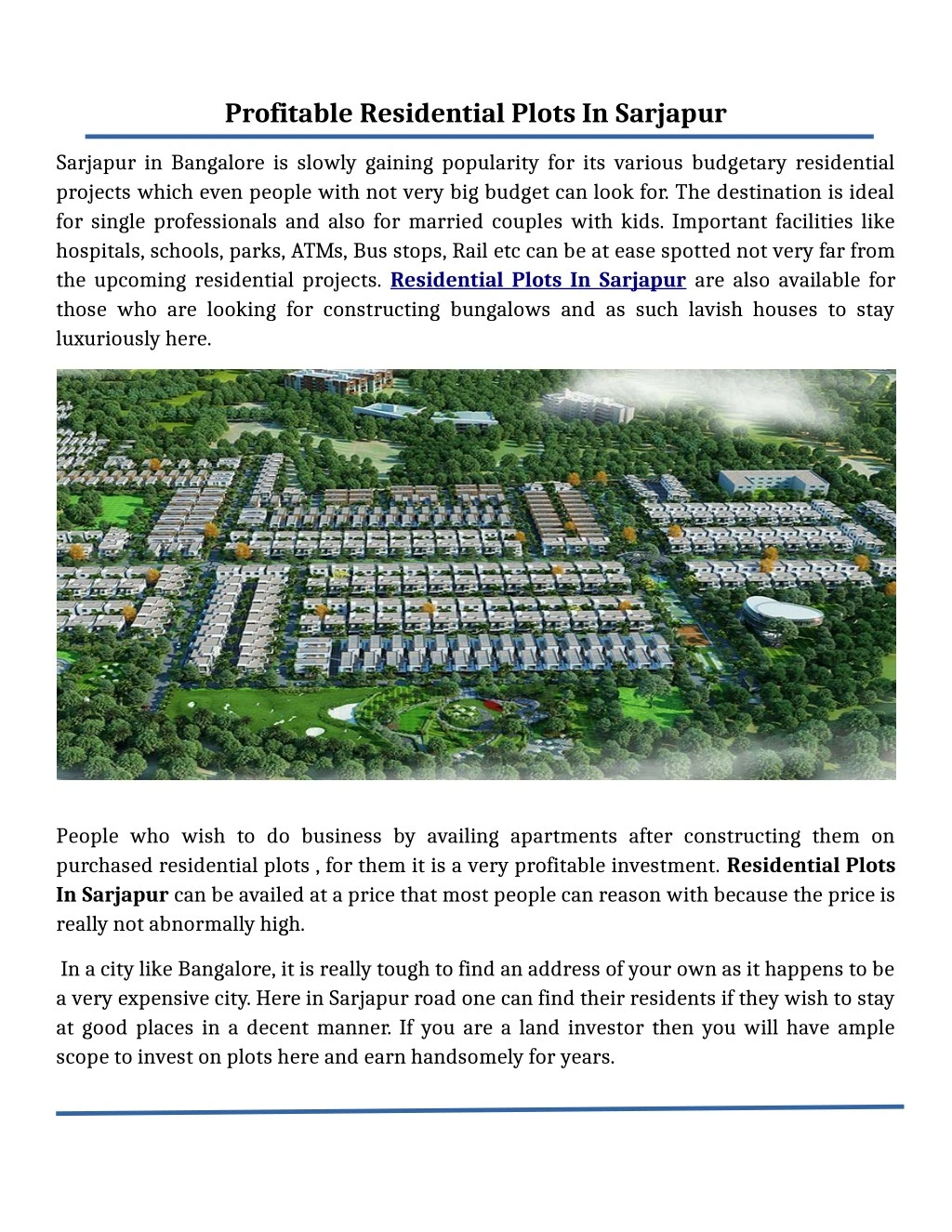 profitable residential plots in sarjapur