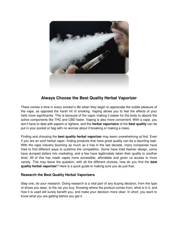 Always choose the best quality herbal vaporizer