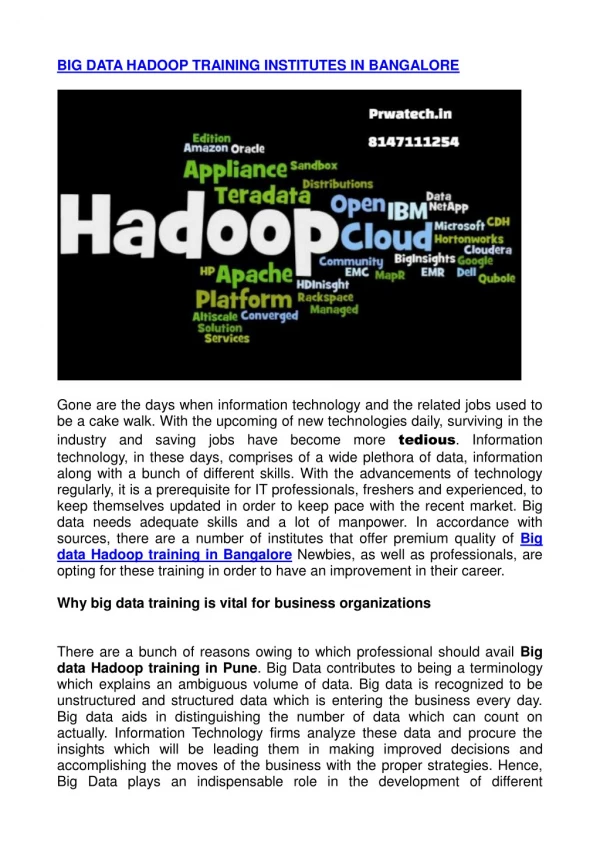 big data hadoop training in bangalore