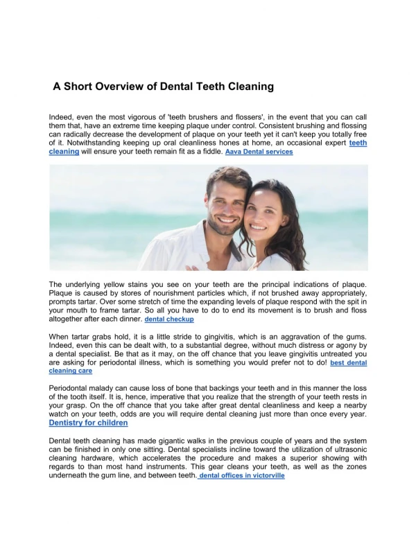 A Short Overview of Dental Teeth Cleaning