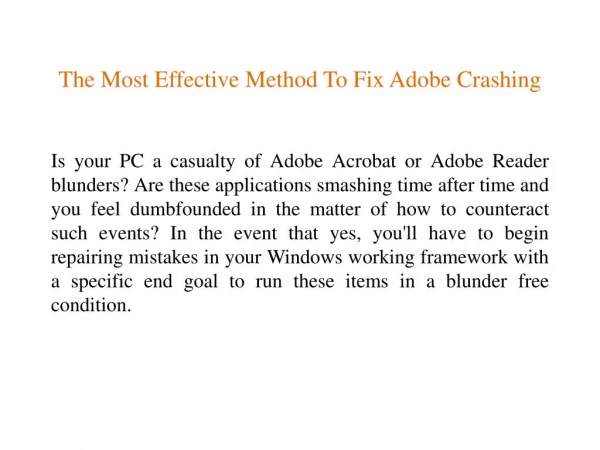 The Most Effective Method To Fix Adobe Crashing