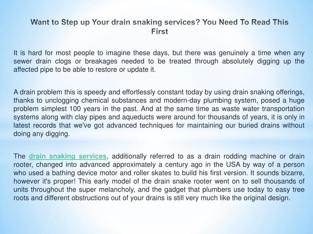 want to step up your drain snaking services you need to read this first
