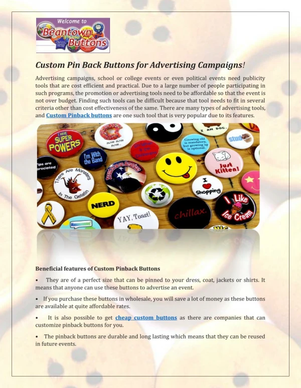 Custom Pin Back Buttons for Advertising Campaigns!