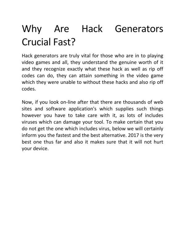 Why Are Hack Generators Crucial Fast?