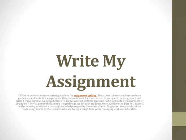 Write My Assignment Singapore