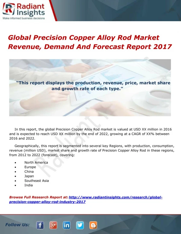 Global Precision Copper Alloy Rod Market Size, Price And Share Report 2017