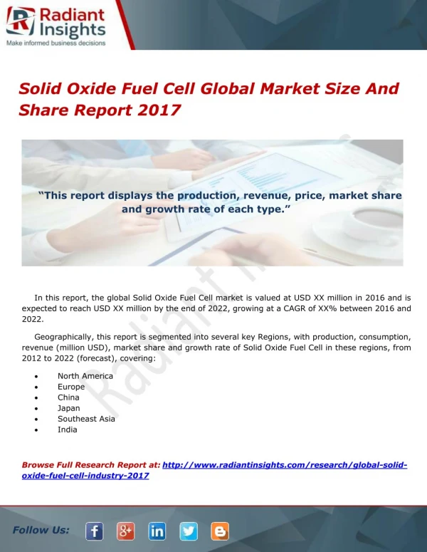 Solid Oxide Fuel Cell Global Market Size And Share Report 2017