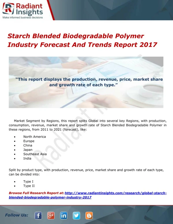 Starch Blended Biodegradable Polymer Global Market Analysis Report 2017